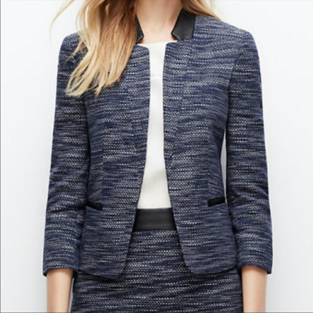 Ann Taylor Tweed and Faux Leather Blazer Jacket
